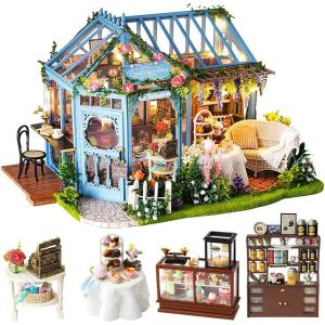 CUTEBEE Dollhouse Miniature House with Furniture, DIY Dollhouse Kit with Dust Proof, Music Movement, 1:24 Scale Creative Room for Gift for Family and Friends (Rose Garden Tea House)(Rose Garden Tea House)