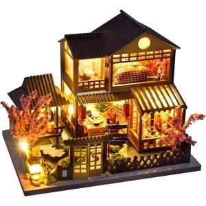 CUTEBEE Dollhouse Miniature House with Furniture, DIY Dollhouse Kit with Dust Proof, Music Movement, 1:24 Scale Creative Room for Gift for Family and Friends (Rose Garden Tea House)(Japanese Garden House)