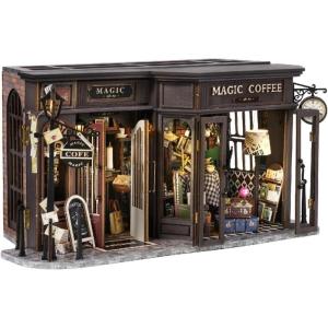 CUTEBEE Dollhouse Miniature House with Furniture, DIY Dollhouse Kit with Dust Proof, Music Movement, 1:24 Scale Creative Room for Gift for Family and Friends (Rose Garden Tea House)(Retro Coffee Shop)