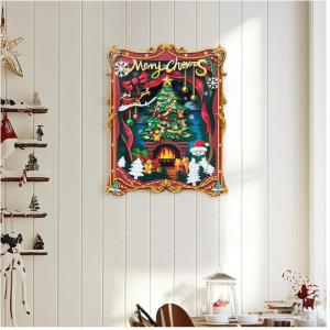 Christmas Decorations 3D Xmas Decor Framed with Snowman/Reindeer/Xmas Tree/Santa Claus/Christmas Sign for House Indoor (9″x10″)(Red)
