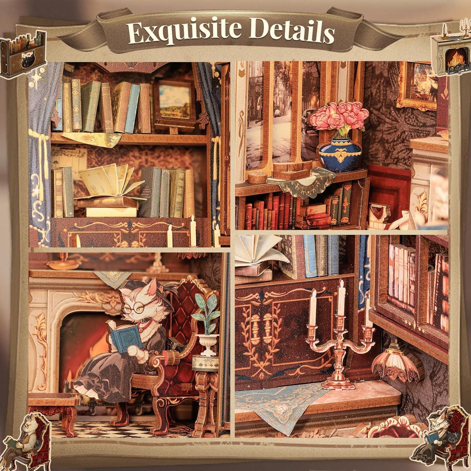 image:imageCUTEBEE Book Nook Kit DIY Miniature House Kits for Adult and Teens Dollhouse Mini Booknook Music House Bookshelf DIY Craft Gifts for Family and FriendsMemories Music BookshopCount Cats Study