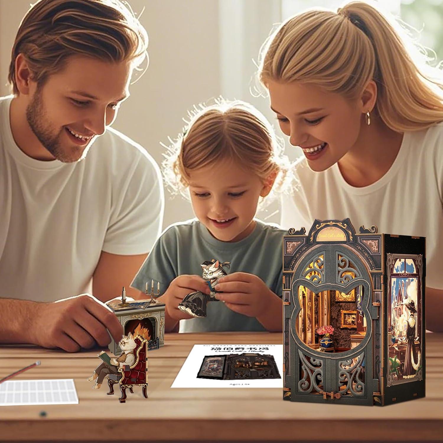 image:imageCUTEBEE Book Nook Kit DIY Miniature House Kits for Adult and Teens Dollhouse Mini Booknook Music House Bookshelf DIY Craft Gifts for Family and FriendsMemories Music BookshopCount Cats Study