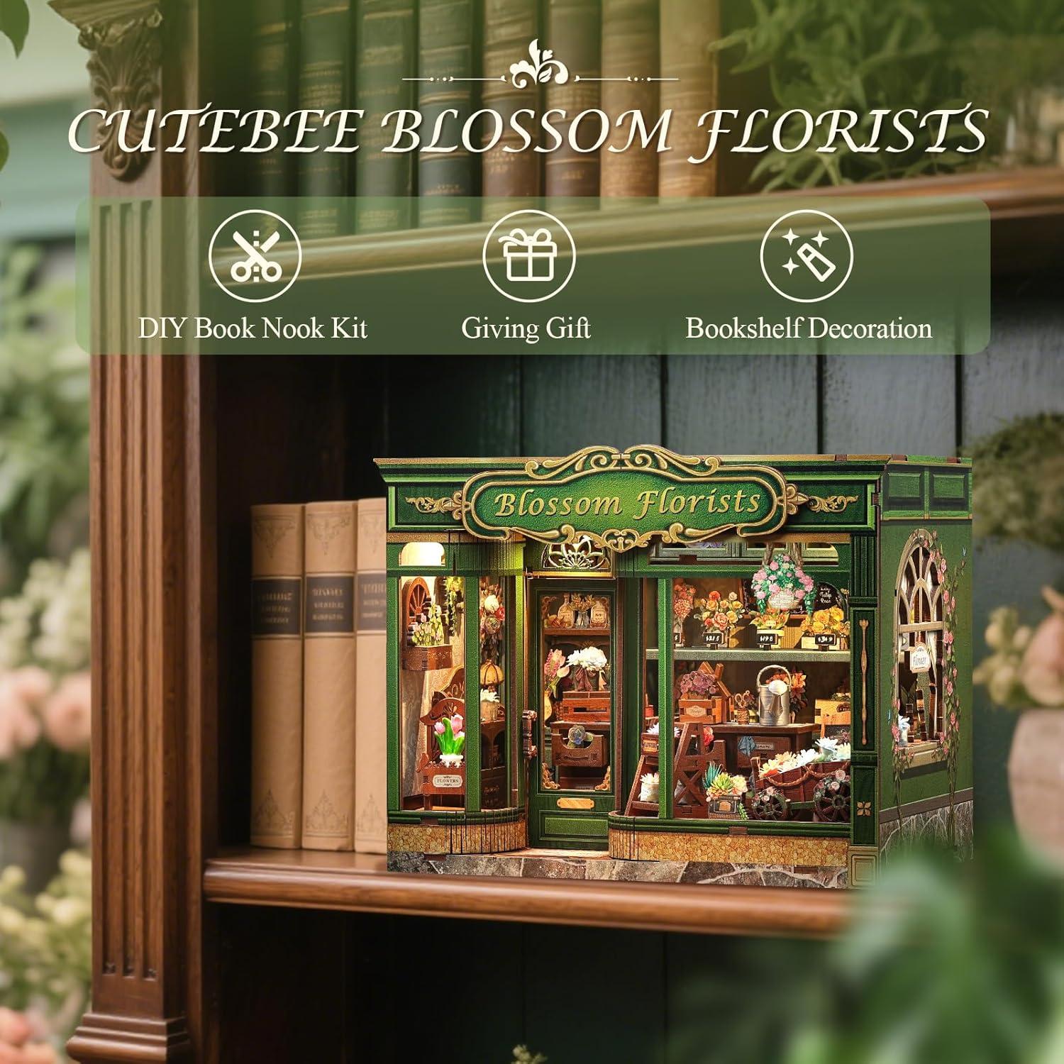image:imageCUTEBEE Book Nook Kit DIY Miniature House Kits for Adult and Teens Dollhouse Mini Booknook Music House Bookshelf DIY Craft Gifts for Family and FriendsMemories Music BookshopBlossom Florists