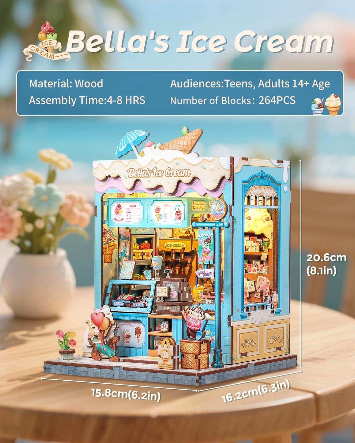 image:imageCUTEBEE Book Nook Kit DIY Miniature House Kits for Adult and Teens Dollhouse Mini Booknook Music House Bookshelf DIY Craft Gifts for Family and FriendsMemories Music BookshopBellas Ice Cream