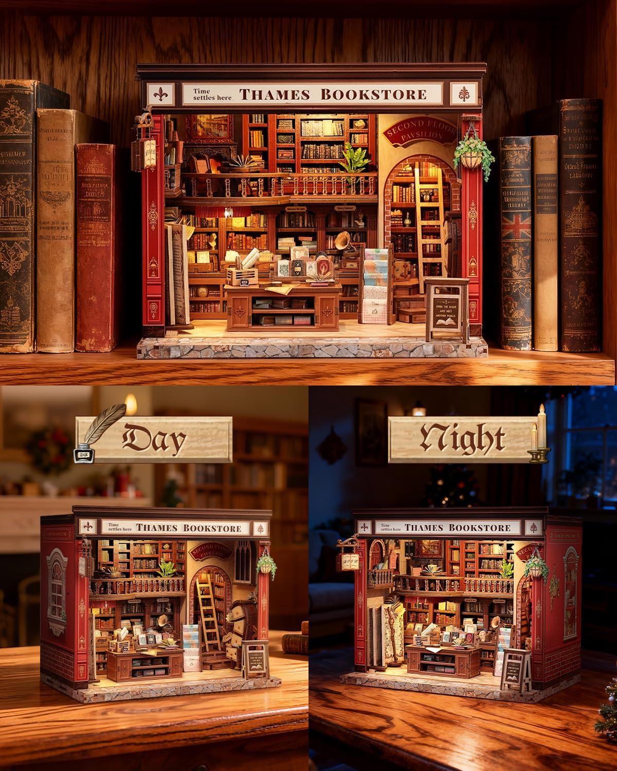 image:imageCUTEBEE Book Nook Kit DIY Miniature House Kits for Adult and Teens Dollhouse Mini Booknook Music House Bookshelf DIY Craft Gifts for Family and FriendsMemories Music BookshopThames Bookstore