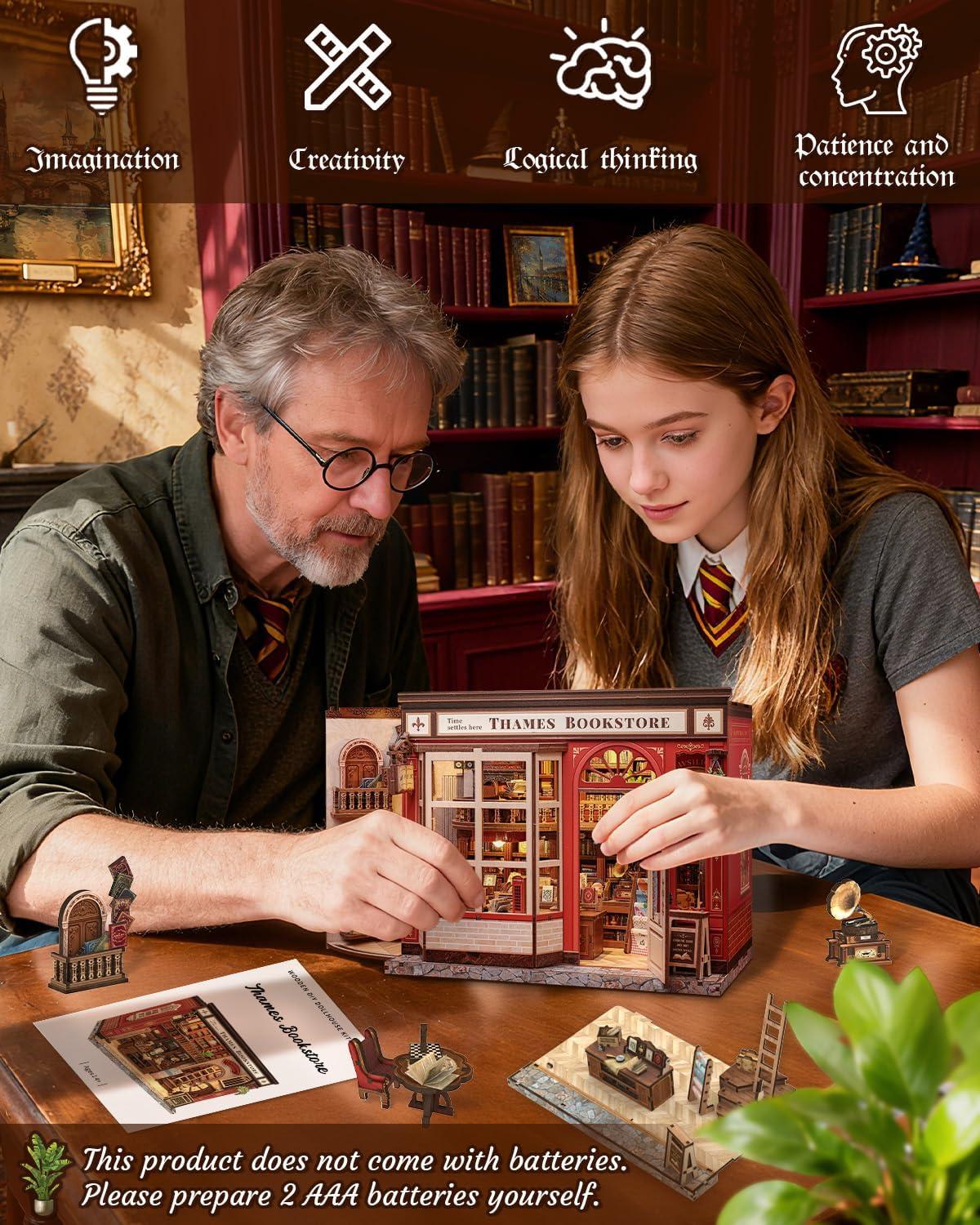 image:imageCUTEBEE Book Nook Kit DIY Miniature House Kits for Adult and Teens Dollhouse Mini Booknook Music House Bookshelf DIY Craft Gifts for Family and FriendsMemories Music BookshopThames Bookstore