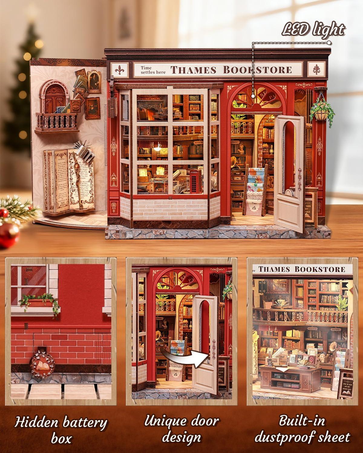 image:imageCUTEBEE Book Nook Kit DIY Miniature House Kits for Adult and Teens Dollhouse Mini Booknook Music House Bookshelf DIY Craft Gifts for Family and FriendsMemories Music BookshopThames Bookstore