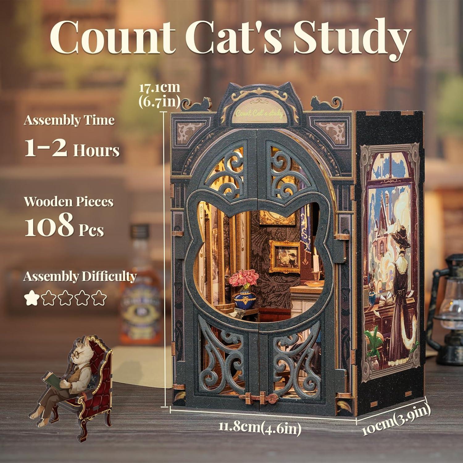 image:imageCUTEBEE Book Nook Kit DIY Miniature House Kits for Adult and Teens Dollhouse Mini Booknook Music House Bookshelf DIY Craft Gifts for Family and FriendsMemories Music BookshopCount Cats Study