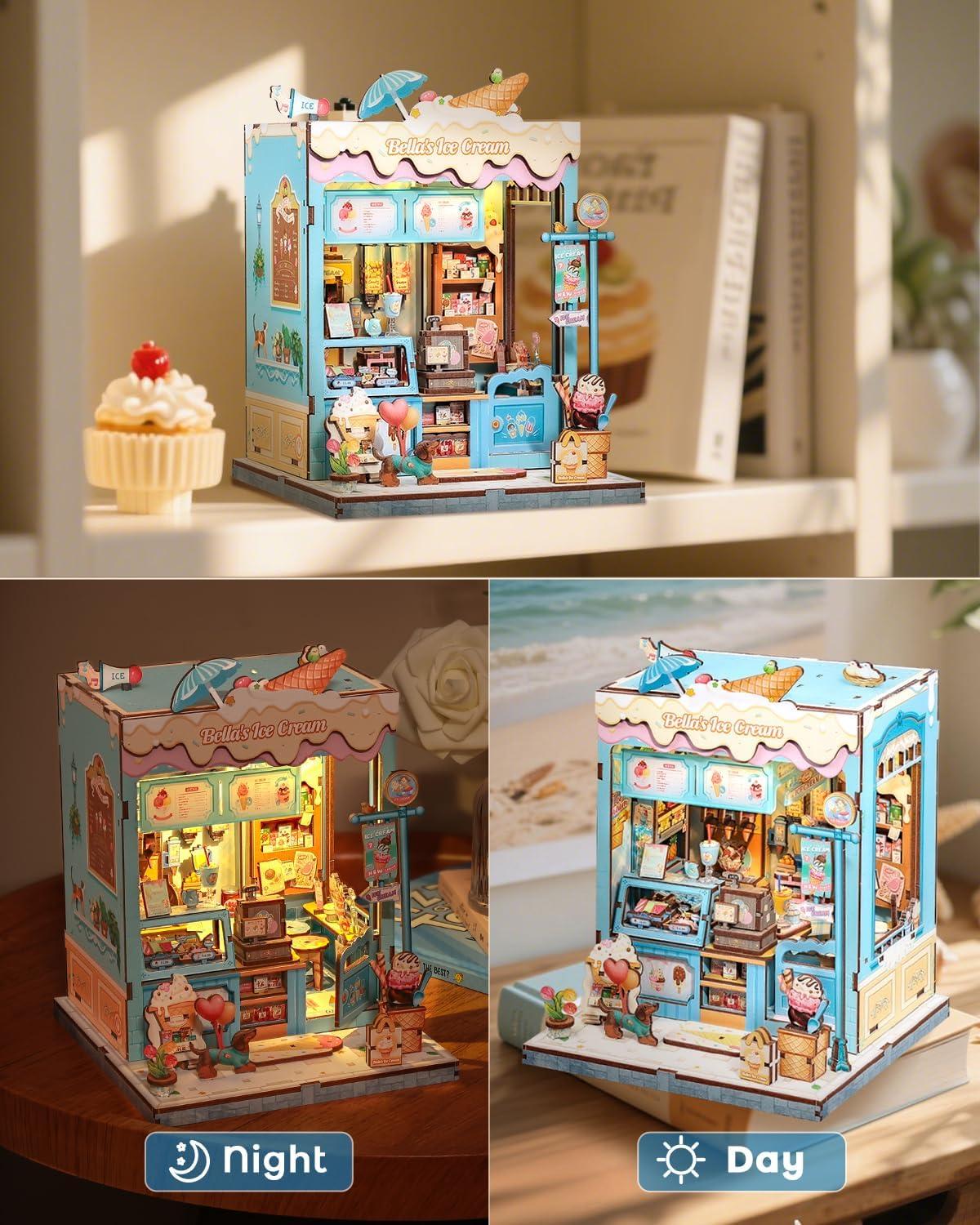 image:imageCUTEBEE Book Nook Kit DIY Miniature House Kits for Adult and Teens Dollhouse Mini Booknook Music House Bookshelf DIY Craft Gifts for Family and FriendsMemories Music BookshopBellas Ice Cream