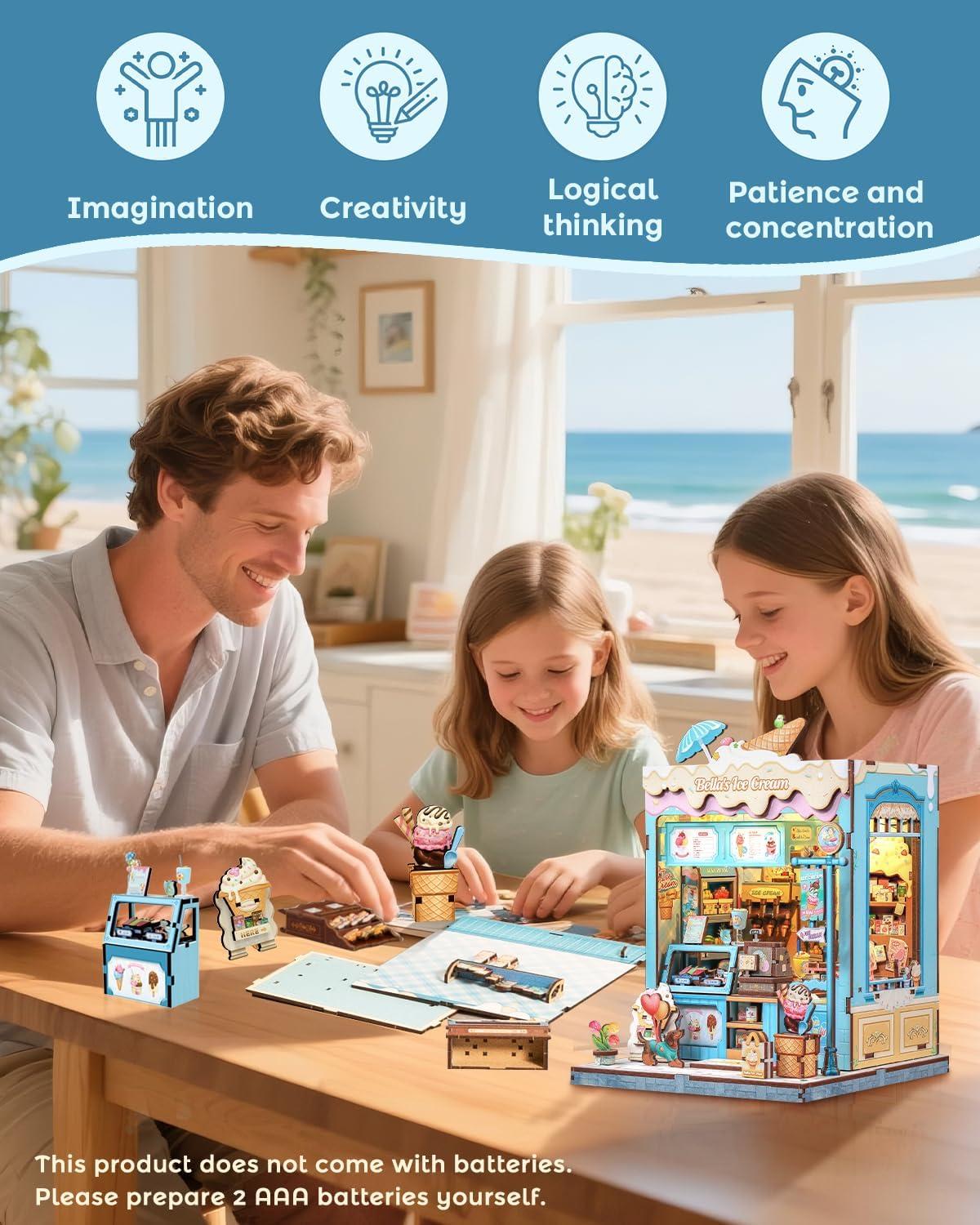 image:imageCUTEBEE Book Nook Kit DIY Miniature House Kits for Adult and Teens Dollhouse Mini Booknook Music House Bookshelf DIY Craft Gifts for Family and FriendsMemories Music BookshopBellas Ice Cream