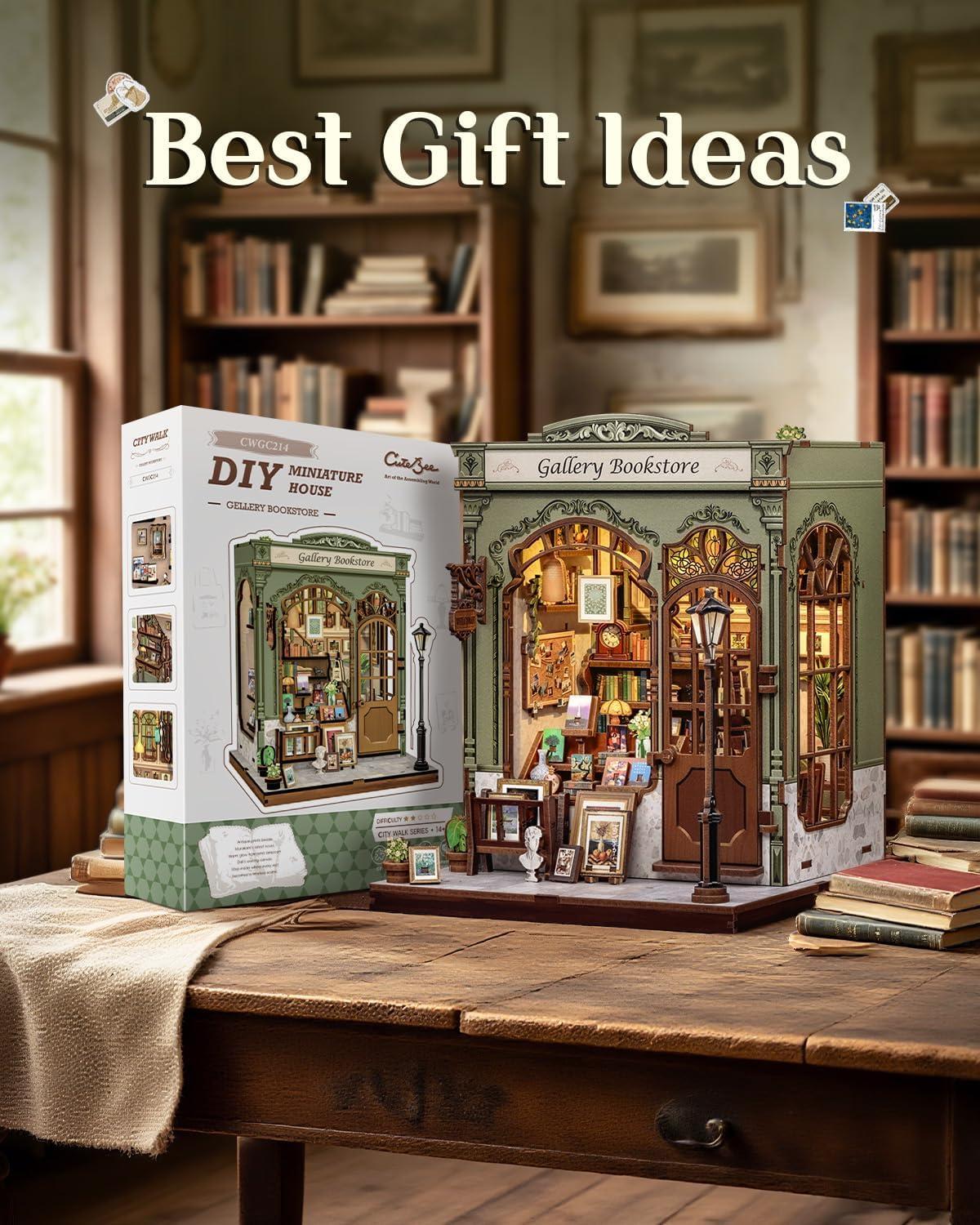image:imageCUTEBEE Book Nook Kit DIY Miniature House Kits for Adult and Teens Dollhouse Mini Booknook Music House Bookshelf DIY Craft Gifts for Family and FriendsMemories Music BookshopGallery Bookstore