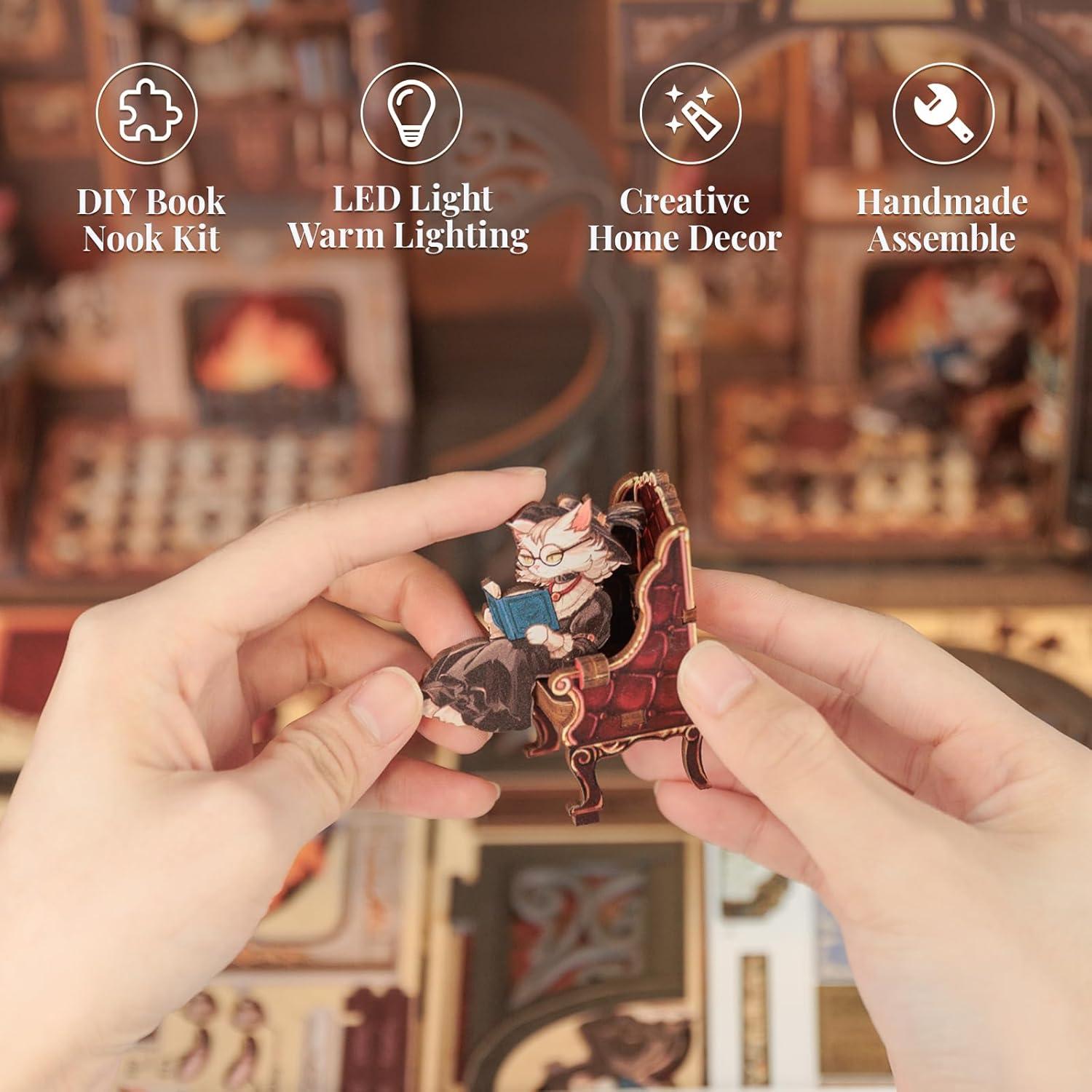 image:imageCUTEBEE Book Nook Kit DIY Miniature House Kits for Adult and Teens Dollhouse Mini Booknook Music House Bookshelf DIY Craft Gifts for Family and FriendsMemories Music BookshopCount Cats Study