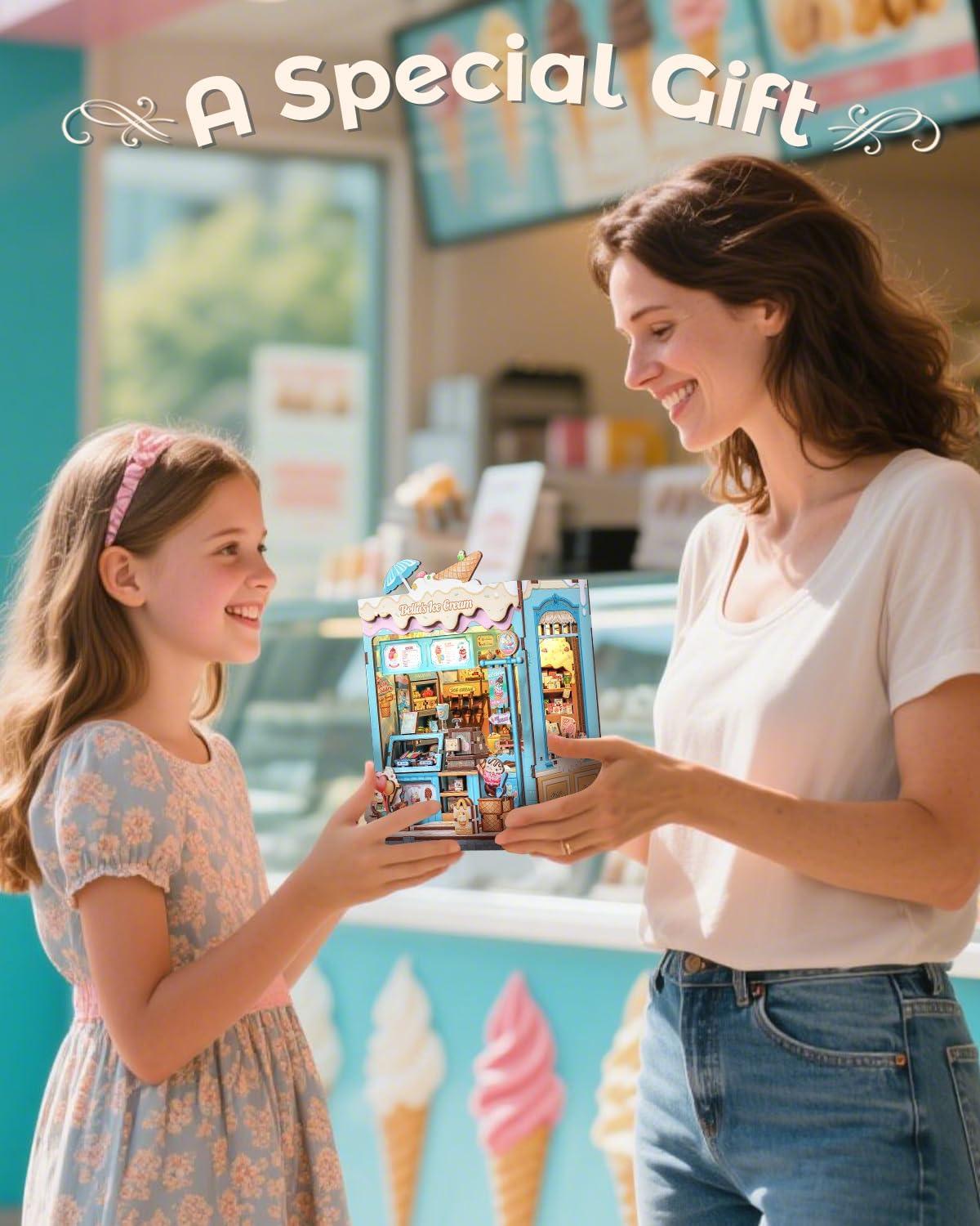 image:imageCUTEBEE Book Nook Kit DIY Miniature House Kits for Adult and Teens Dollhouse Mini Booknook Music House Bookshelf DIY Craft Gifts for Family and FriendsMemories Music BookshopBellas Ice Cream
