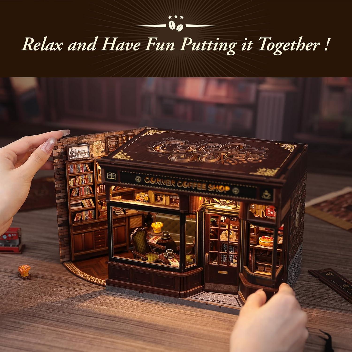 image:imageCUTEBEE Book Nook Kit DIY Miniature House Kits for Adult and Teens Dollhouse Mini Booknook Music House Bookshelf DIY Craft Gifts for Family and FriendsMemories Music BookshopCorner Coffee Shop