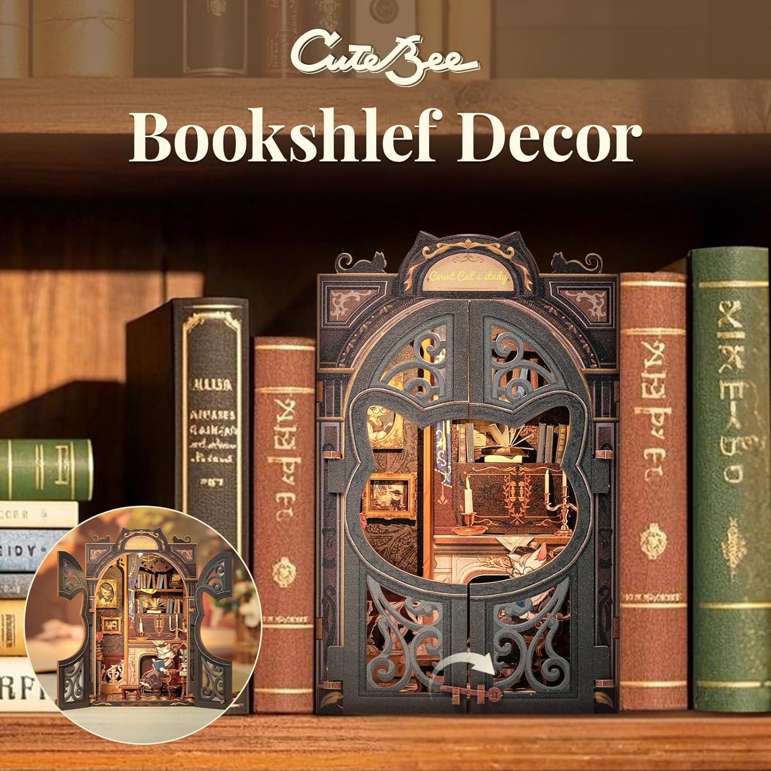image:imageCUTEBEE Book Nook Kit DIY Miniature House Kits for Adult and Teens Dollhouse Mini Booknook Music House Bookshelf DIY Craft Gifts for Family and FriendsMemories Music BookshopCount Cats Study