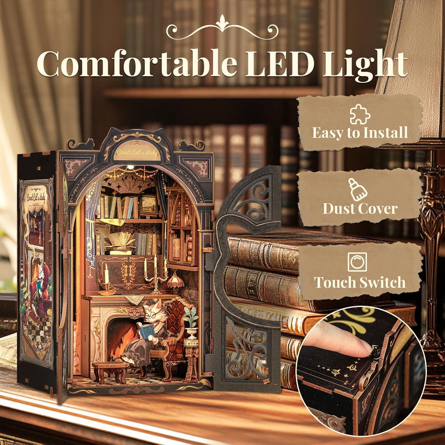 image:imageCUTEBEE Book Nook Kit DIY Miniature House Kits for Adult and Teens Dollhouse Mini Booknook Music House Bookshelf DIY Craft Gifts for Family and FriendsMemories Music BookshopCount Cats Study
