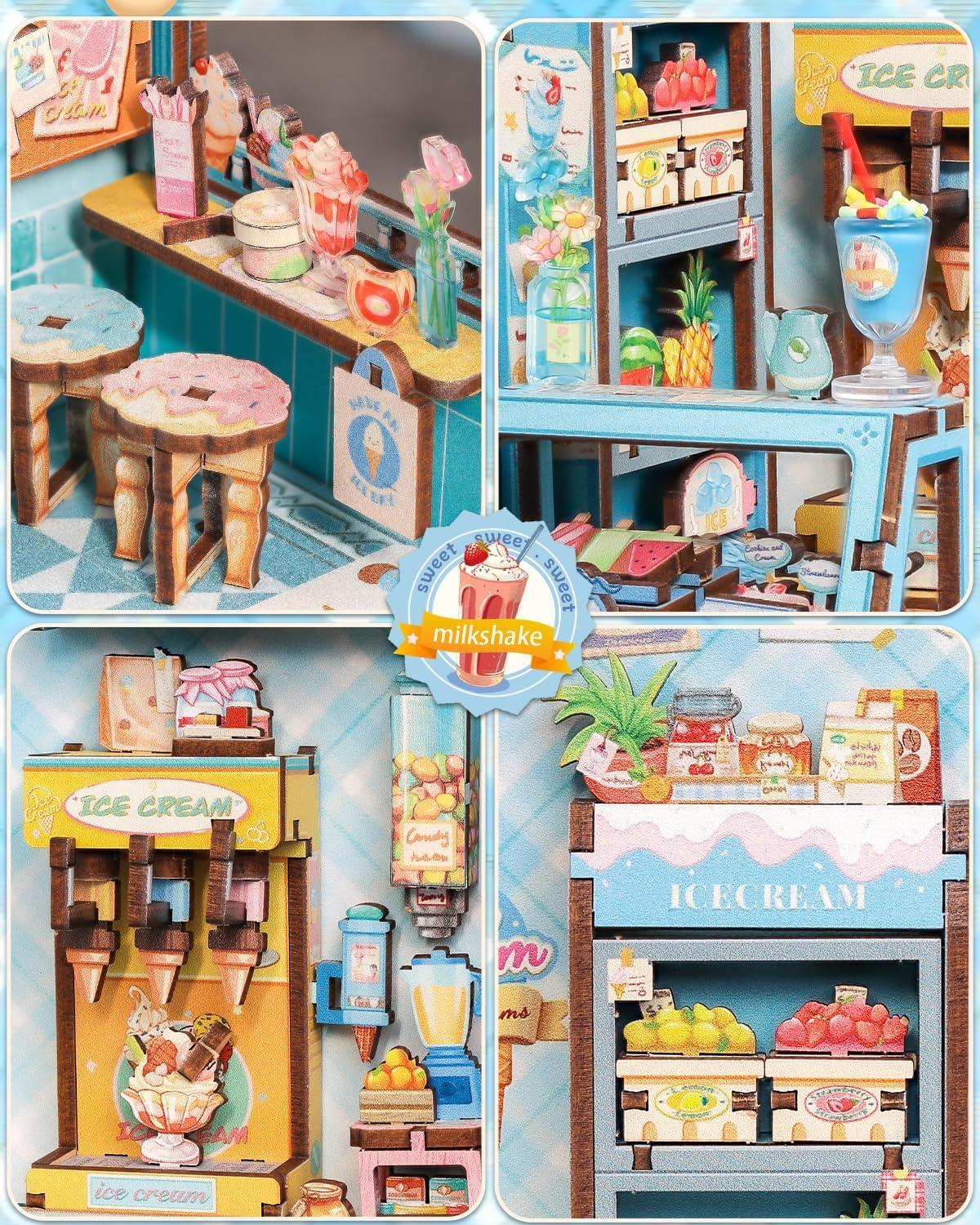 image:imageCUTEBEE Book Nook Kit DIY Miniature House Kits for Adult and Teens Dollhouse Mini Booknook Music House Bookshelf DIY Craft Gifts for Family and FriendsMemories Music BookshopBellas Ice Cream