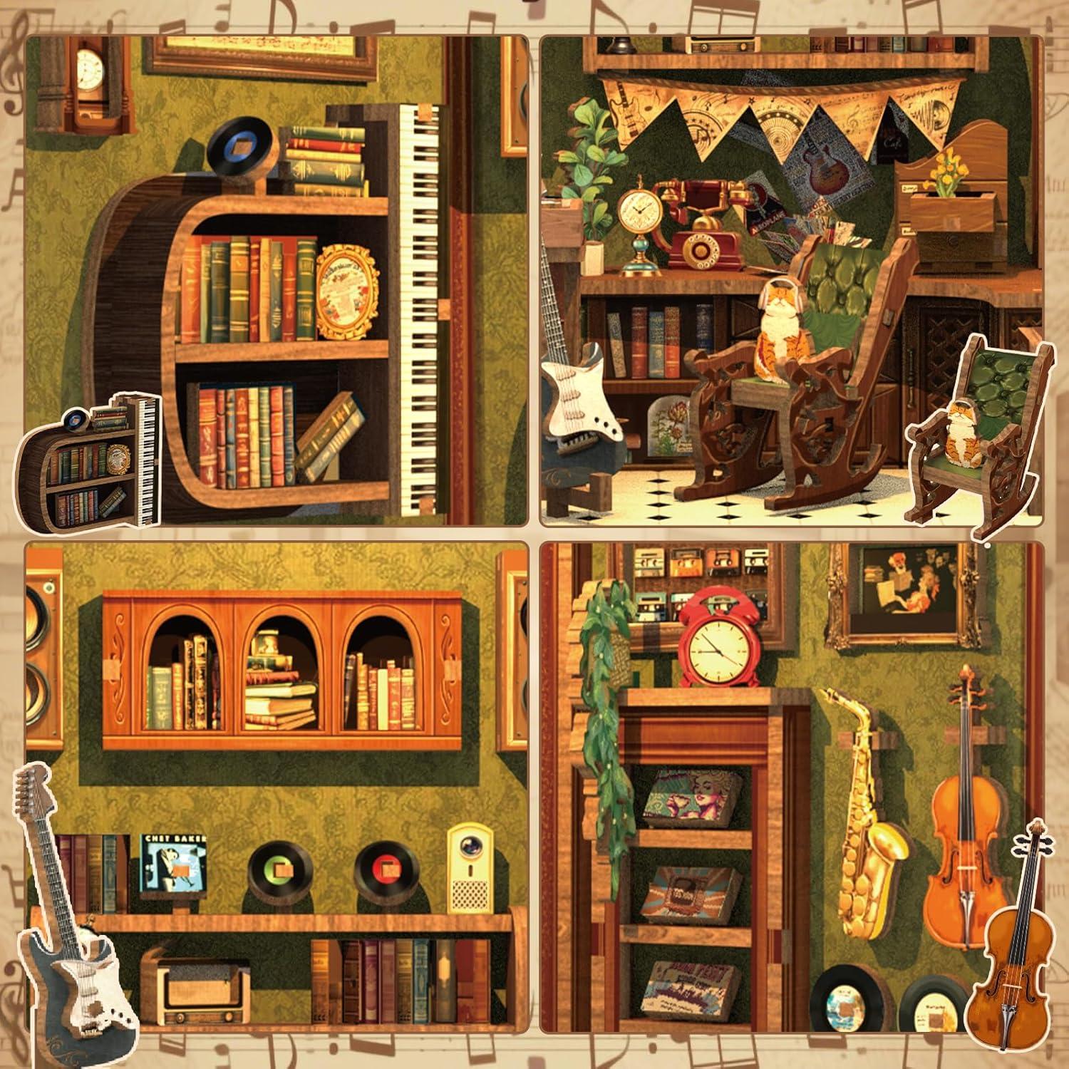 image:imageCUTEBEE Book Nook Kit DIY Miniature House Kits for Adult and Teens Dollhouse Mini Booknook Music House Bookshelf DIY Craft Gifts for Family and FriendsMemories Music BookshopMemories Music Bookshop
