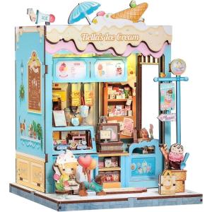 CUTEBEE Book Nook Kit, DIY Miniature House Kits for Adult and Teens, Dollhouse Mini Booknook Music House Bookshelf, DIY Craft Gifts for Family and Friends（Memories Music Bookshop）(Bella’s Ice Cream)