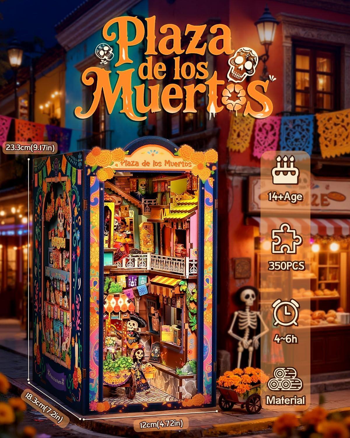 image:imageCUTEBEE Book Nook Kit Mexican Fiesta DIY Miniature Dollhouse Vibrant LED Bookshelf Decor Alley Model for Adults Teens Gifts for Family and FriendsPlaza de Los Muertos
