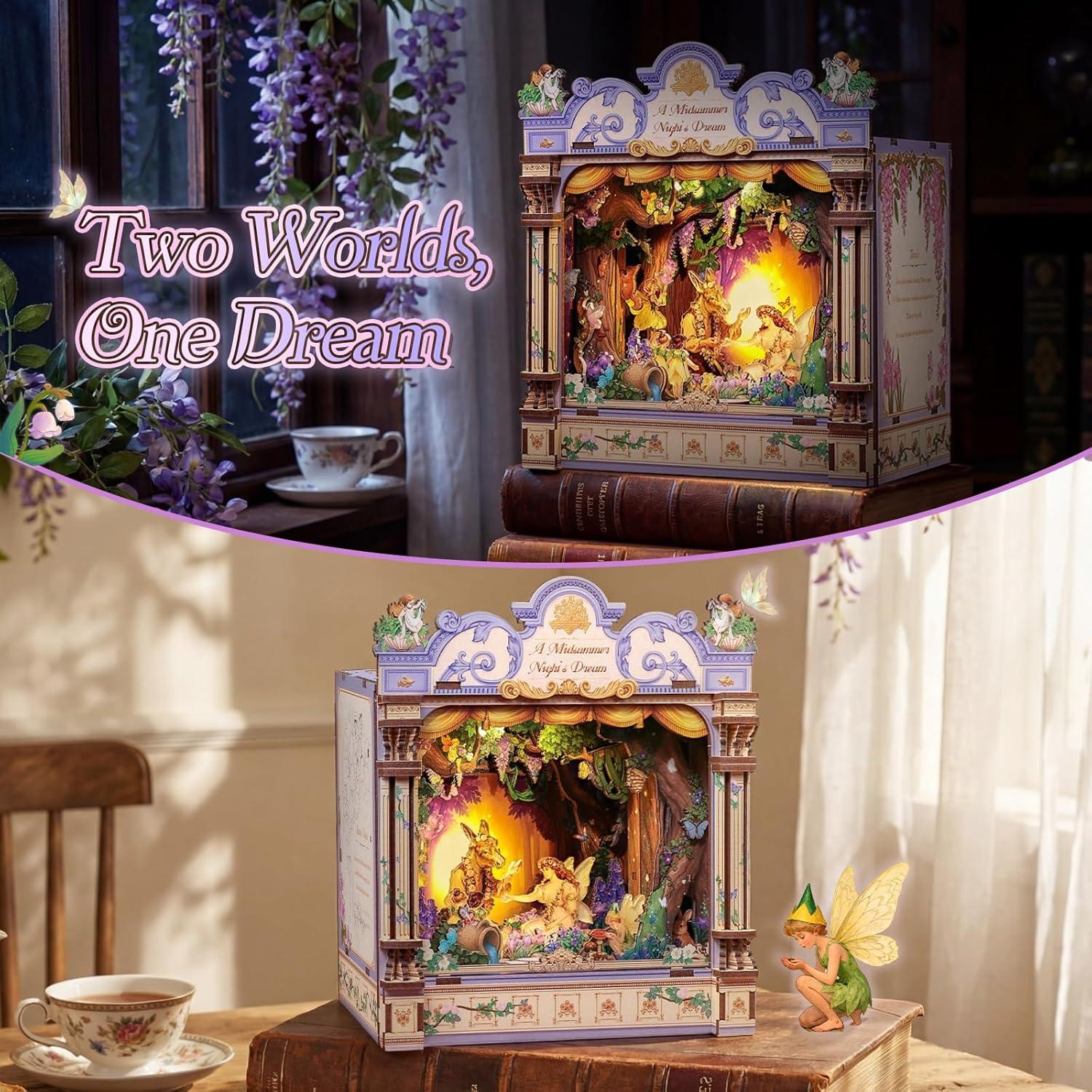 image:imageCUTEBEE DIY Miniature House Kit 3D Wooden Puzzle for Adults Book Nook Shelf Insert Shakespeare Literary Gift Enchanted Forest Miniature Theater Desktop Decor A Midsummer Nights Dream