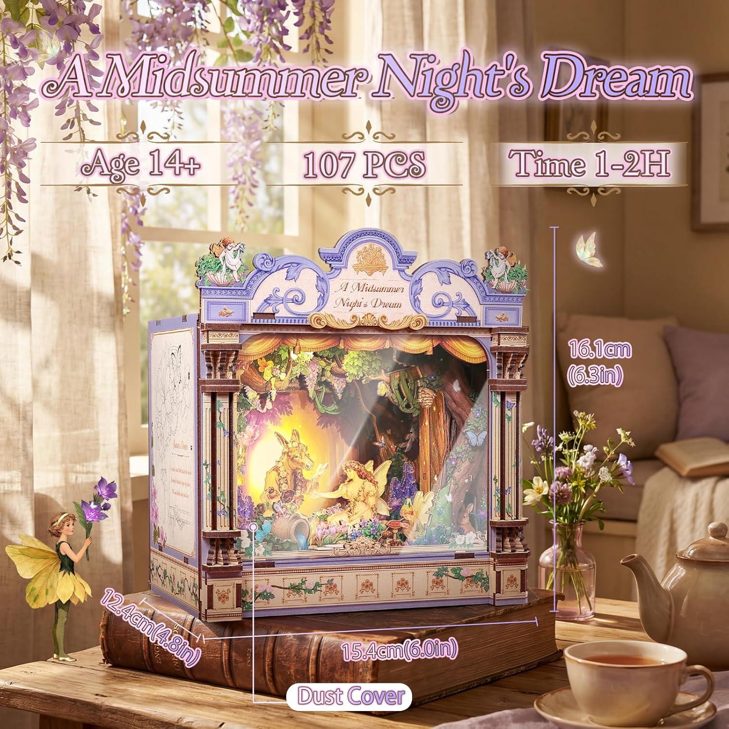 image:imageCUTEBEE DIY Miniature House Kit 3D Wooden Puzzle for Adults Book Nook Shelf Insert Shakespeare Literary Gift Enchanted Forest Miniature Theater Desktop Decor A Midsummer Nights Dream