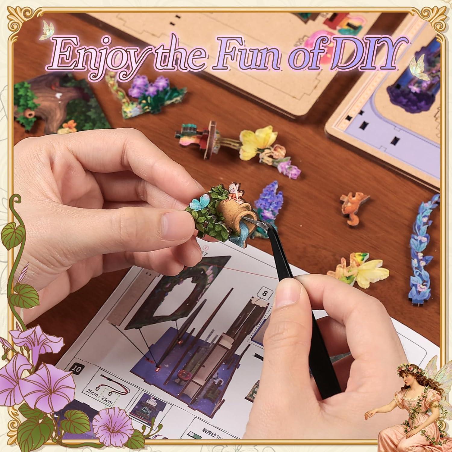 image:imageCUTEBEE DIY Miniature House Kit 3D Wooden Puzzle for Adults Book Nook Shelf Insert Shakespeare Literary Gift Enchanted Forest Miniature Theater Desktop Decor A Midsummer Nights Dream