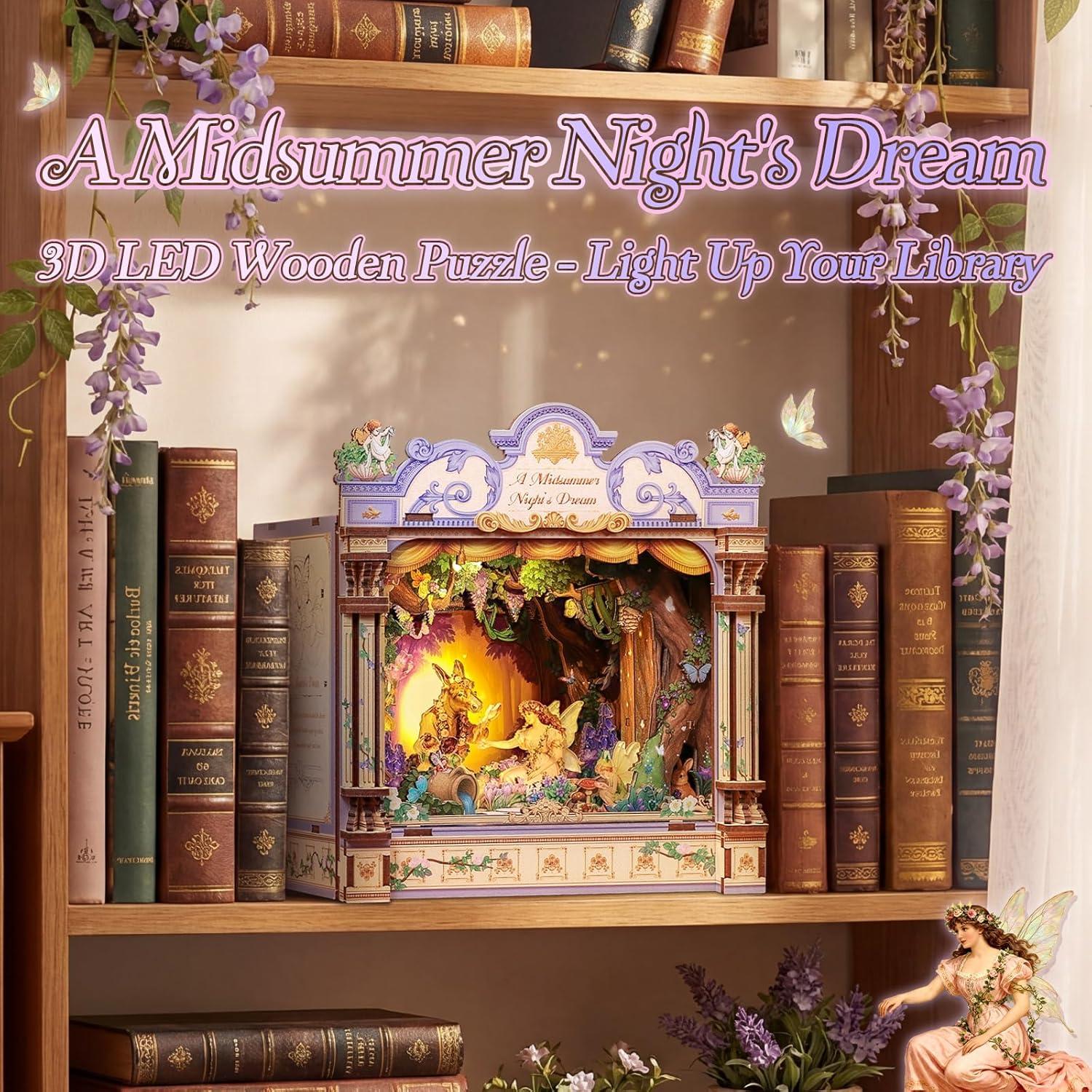 image:imageCUTEBEE DIY Miniature House Kit 3D Wooden Puzzle for Adults Book Nook Shelf Insert Shakespeare Literary Gift Enchanted Forest Miniature Theater Desktop Decor A Midsummer Nights Dream