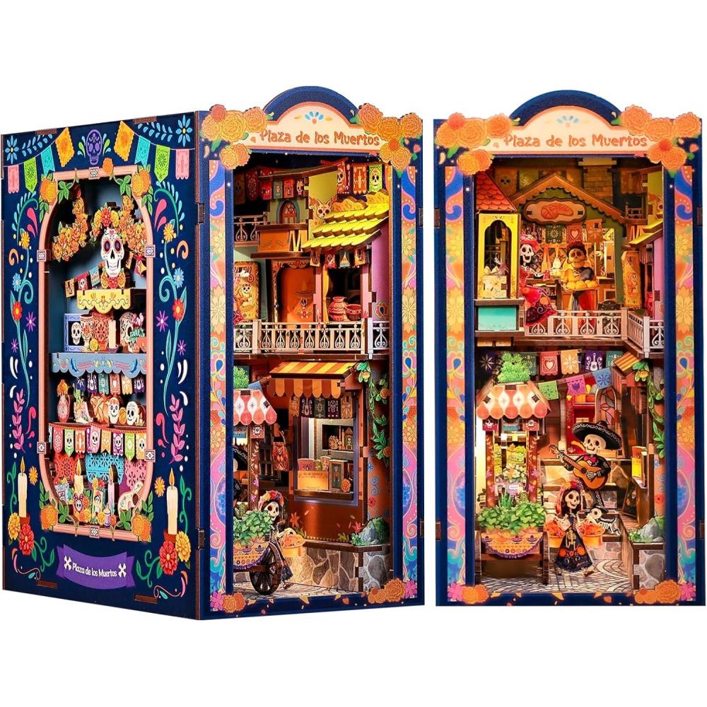 image:imageCUTEBEE Book Nook Kit Mexican Fiesta DIY Miniature Dollhouse Vibrant LED Bookshelf Decor Alley Model for Adults Teens Gifts for Family and FriendsPlaza de Los Muertos