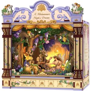 CUTEBEE DIY Miniature House Kit, 3D Wooden Puzzle for Adults, Book Nook Shelf Insert, Shakespeare Literary Gift, Enchanted Forest Miniature Theater Desktop Decor (A Midsummer Night’s Dream)