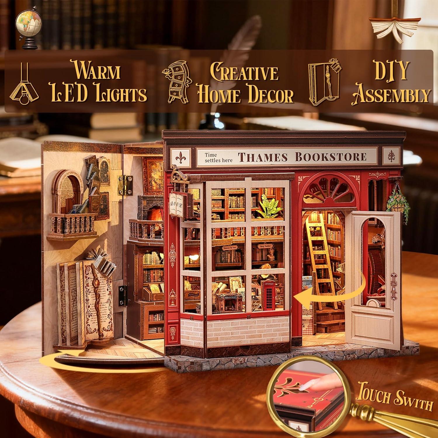 image:imageCUTEBEE 3D Puzzles Wooden Theater for Adults DIY Music Box Rotating Miniature House Kit Model Building Set with LED Light Home Bookshelf Decor Unique Birthday Gifts