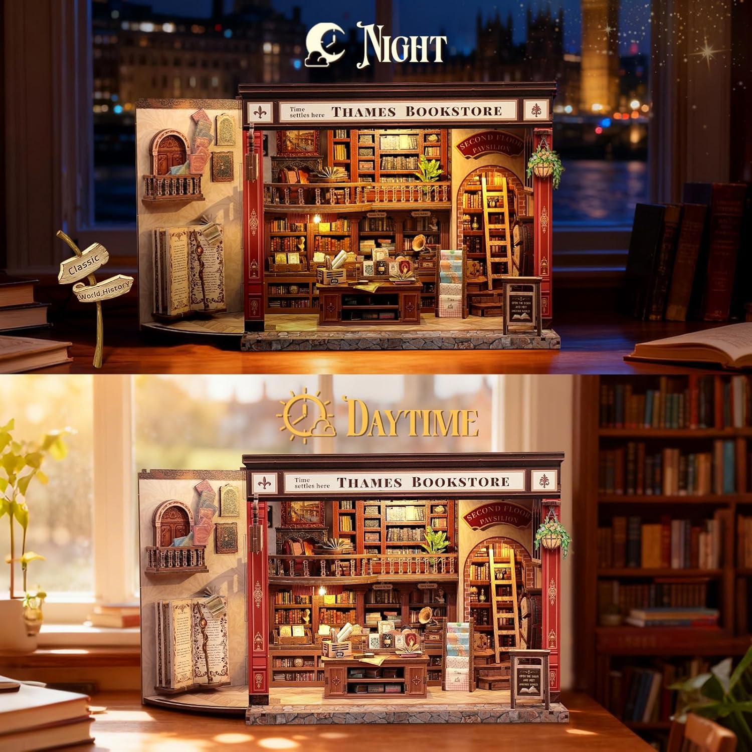image:imageCUTEBEE 3D Puzzles Wooden Theater for Adults DIY Music Box Rotating Miniature House Kit Model Building Set with LED Light Home Bookshelf Decor Unique Birthday Gifts