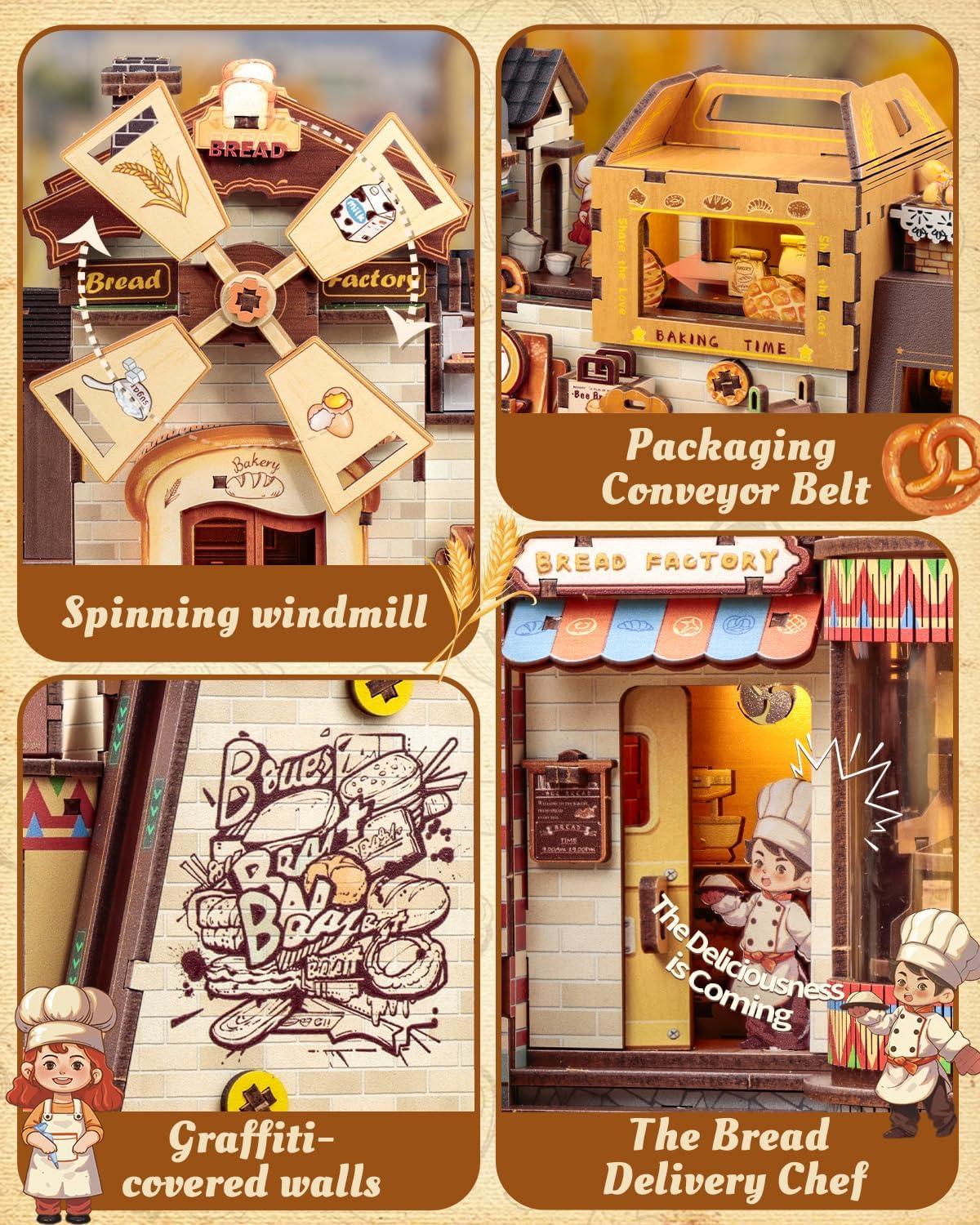 image:imageCUTEBEE 3D Wooden Puzzles Music Box DIY Theater Model Kit with LED Light 413 Pcs Rotating Miniature House Kit for Adults Home Bookshelf Decor Birthday Valentines Day Gifts