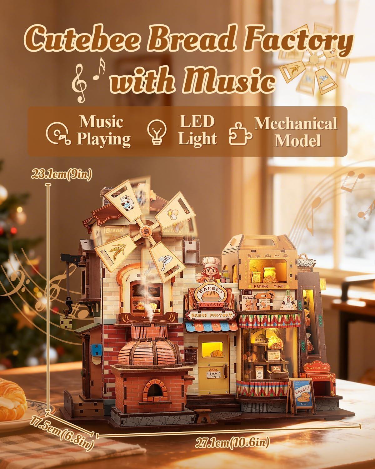 image:imageCUTEBEE 3D Wooden Puzzles Music Box DIY Theater Model Kit with LED Light 413 Pcs Rotating Miniature House Kit for Adults Home Bookshelf Decor Birthday Valentines Day Gifts