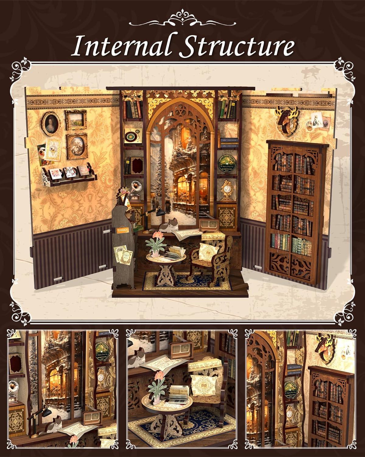 image:imageCUTEBEE Book Nook DIY Kit Dollhouse Booknook Miniature House Kit for Adults and Teens Tiny House Bookshelf Decor Model Build Beasts Alley