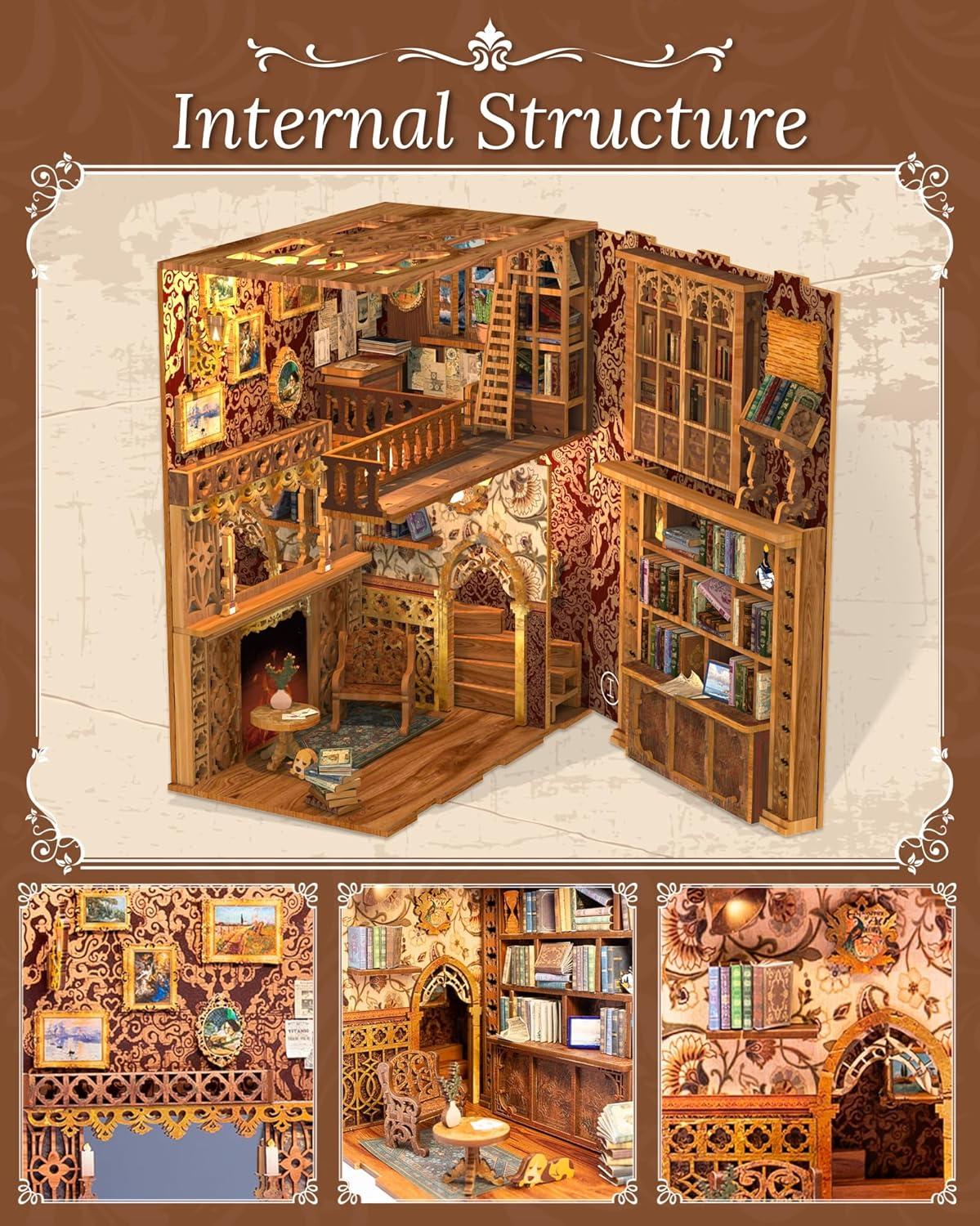image:imageCUTEBEE Book Nook Kit DIY Miniature House Dollhouse Kit for Adult and Teens Booknook Bookshelf Decor Alley Model Build with LED Light Gifts for Family and Friends