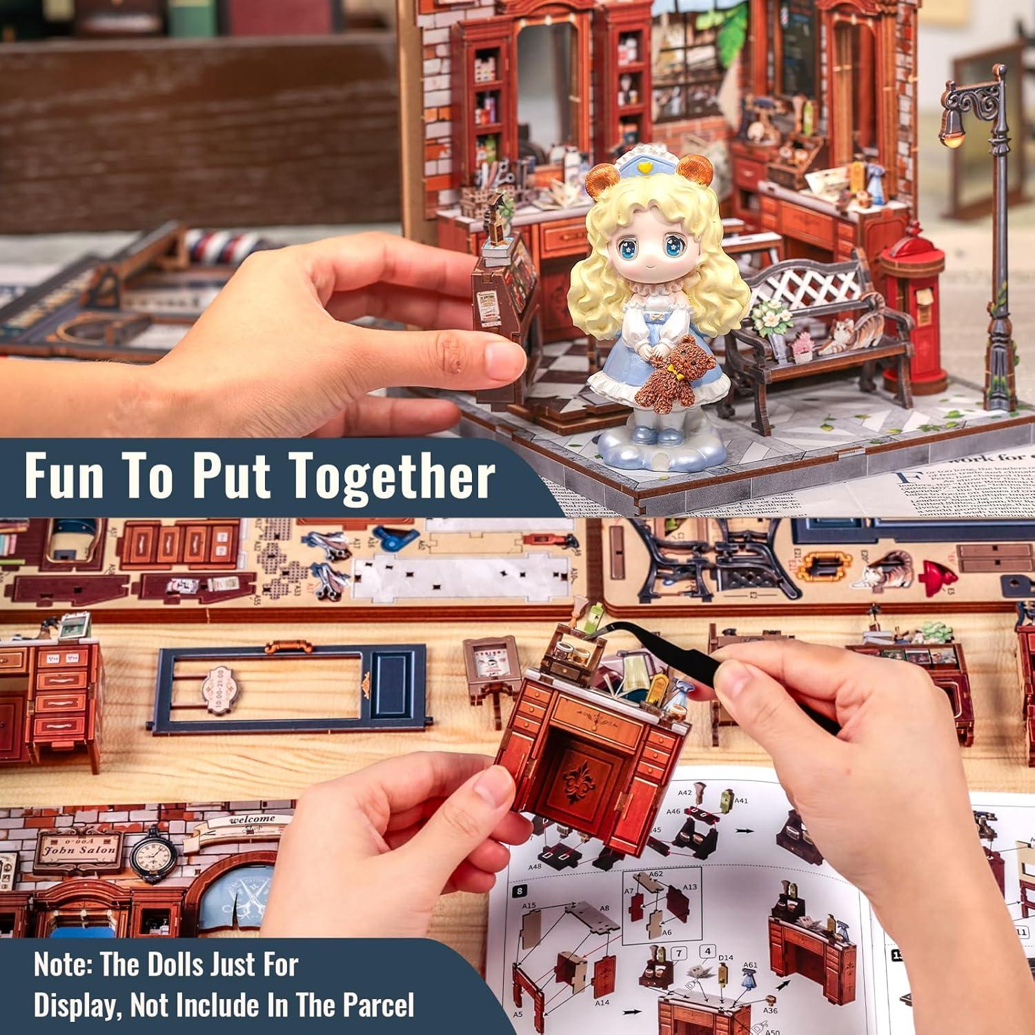 image:imageCUTEBEE Book Nook Kit DIY Miniature House Dollhouse Kit for Adults Booknook Tiny House Bookshelf Decor 3D Wooden Puzzle Model Building Set Gifts for Family and Friends