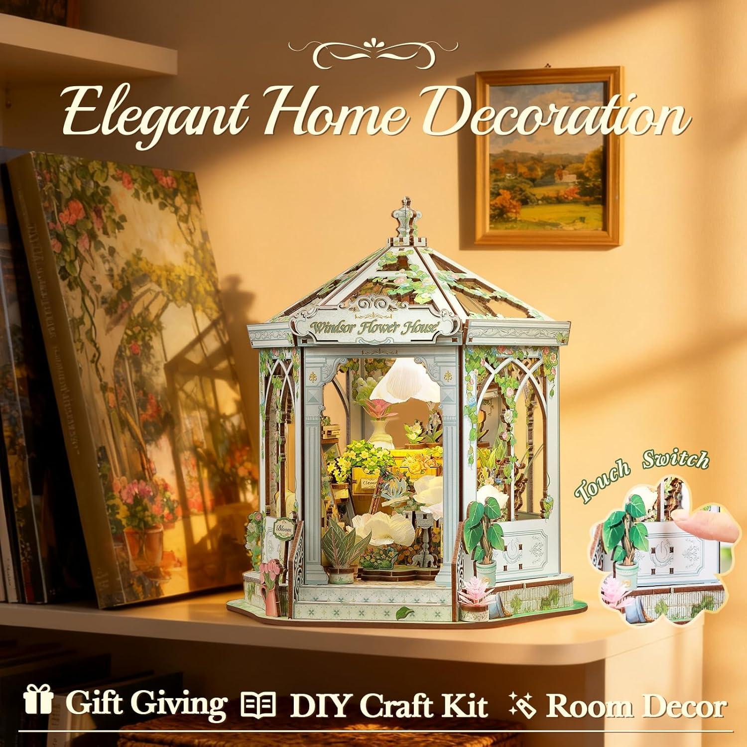 image:imageCUTEBEE Book Nook Kit Flower House Florist DIY Dollhouse Miniature House Kit 3D Wooden Puzzle Model Building Set Bookshelf Room Decor DIY Craft Gifts for Adults Teens 14 Windsor Flower House