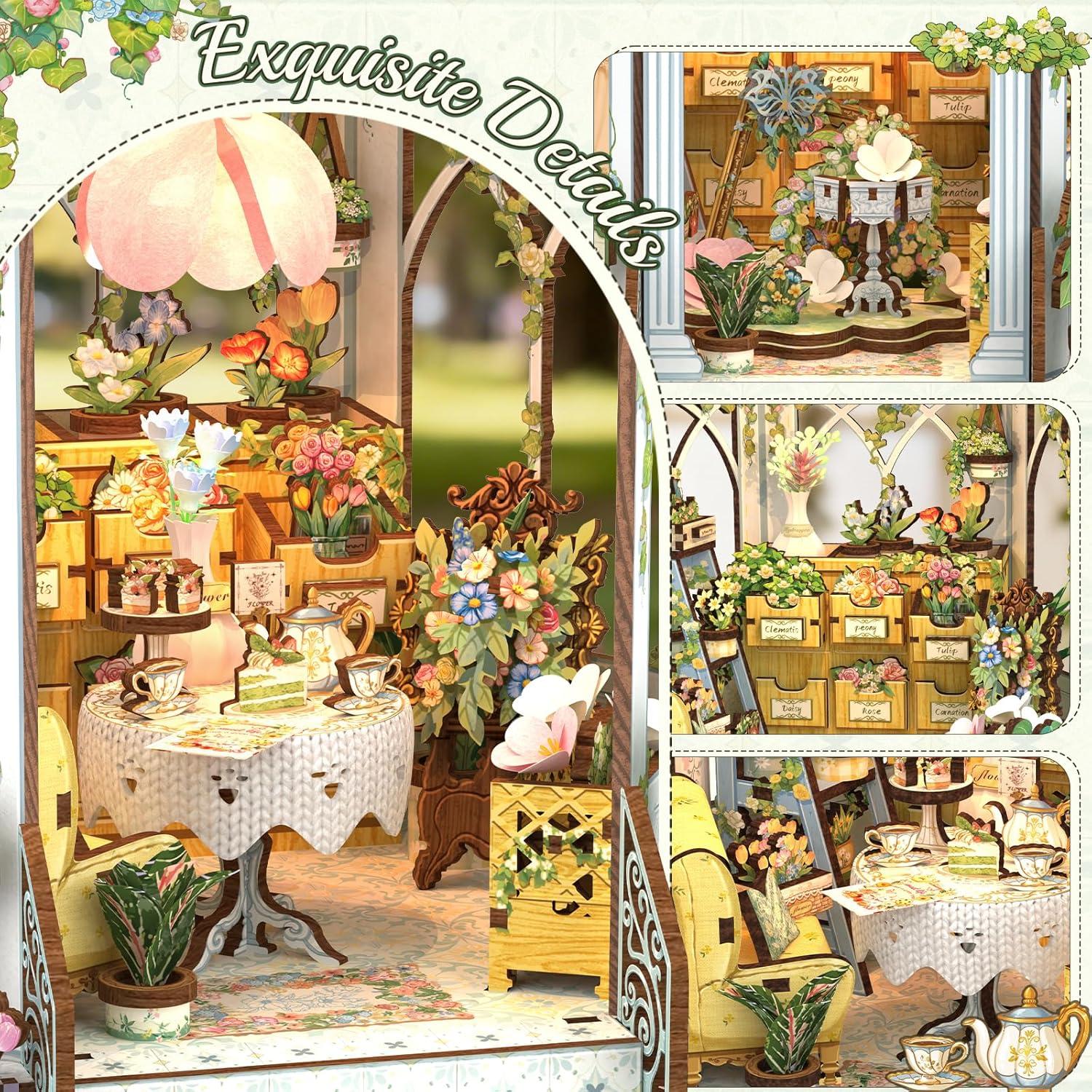 image:imageCUTEBEE Book Nook Kit Flower House Florist DIY Dollhouse Miniature House Kit 3D Wooden Puzzle Model Building Set Bookshelf Room Decor DIY Craft Gifts for Adults Teens 14 Windsor Flower House