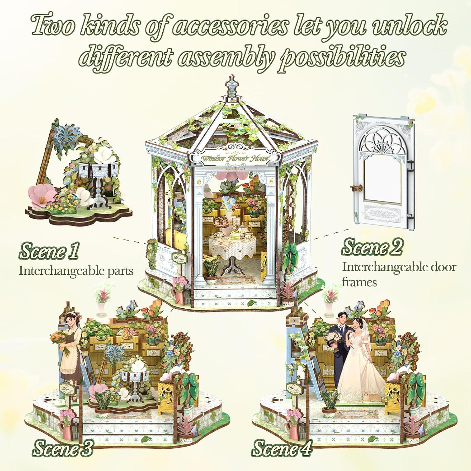 image:imageCUTEBEE Book Nook Kit Flower House Florist DIY Dollhouse Miniature House Kit 3D Wooden Puzzle Model Building Set Bookshelf Room Decor DIY Craft Gifts for Adults Teens 14 Windsor Flower House