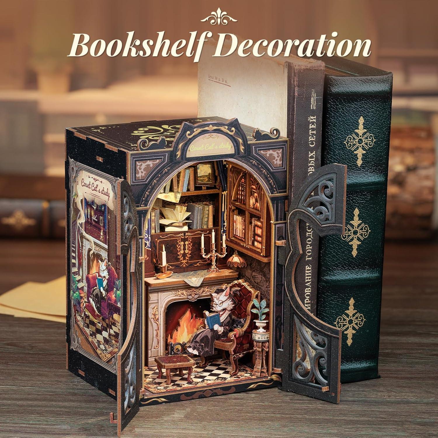 image:imageCUTEBEE Book Nook Kit DIY Dollhouse Miniature House Booknook for Adults and Teens Bookshelf Insert Decor Bookends Model BuildCreativity Gift Kit for Friends and Family