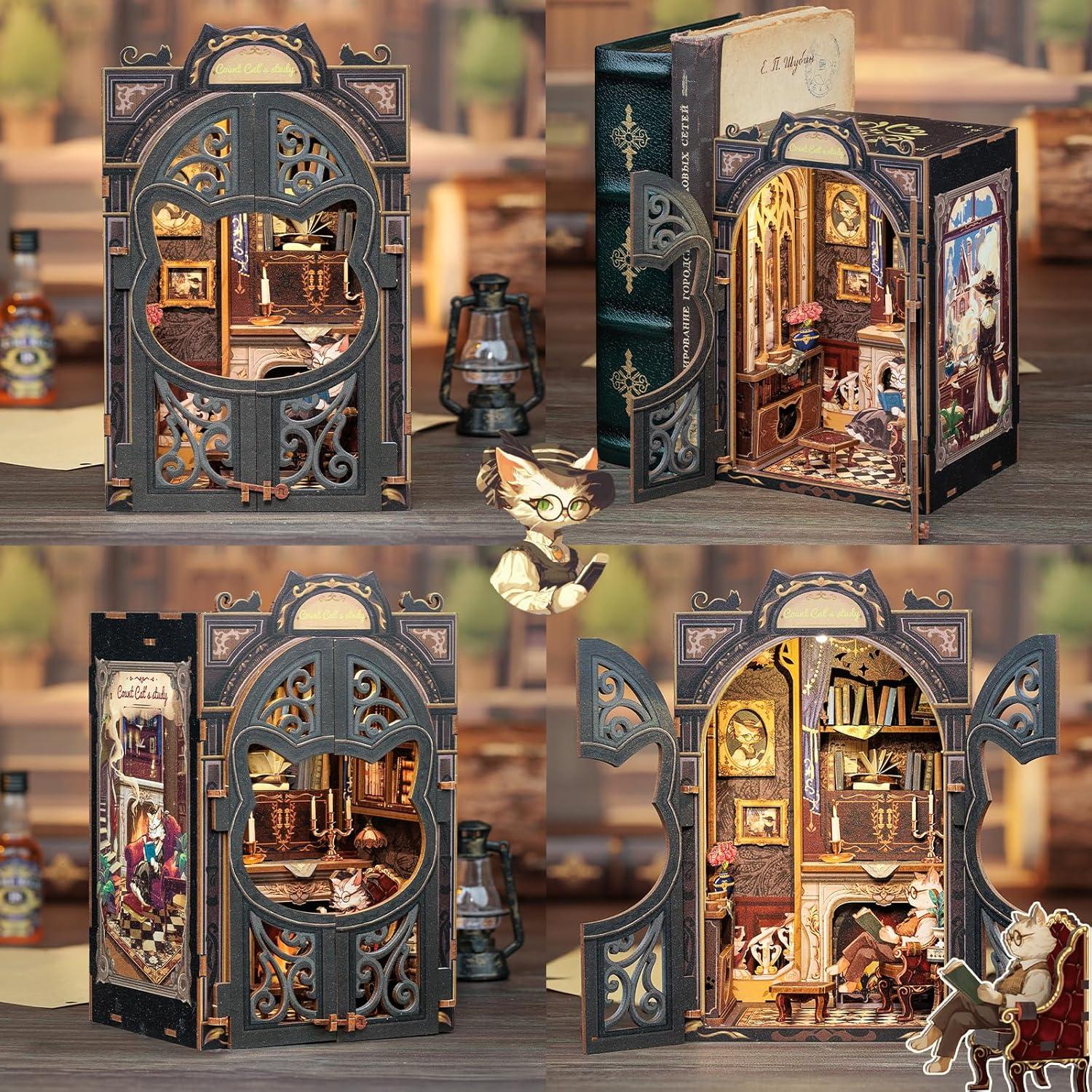 image:imageCUTEBEE Book Nook Kit DIY Dollhouse Miniature House Booknook for Adults and Teens Bookshelf Insert Decor Bookends Model BuildCreativity Gift Kit for Friends and Family