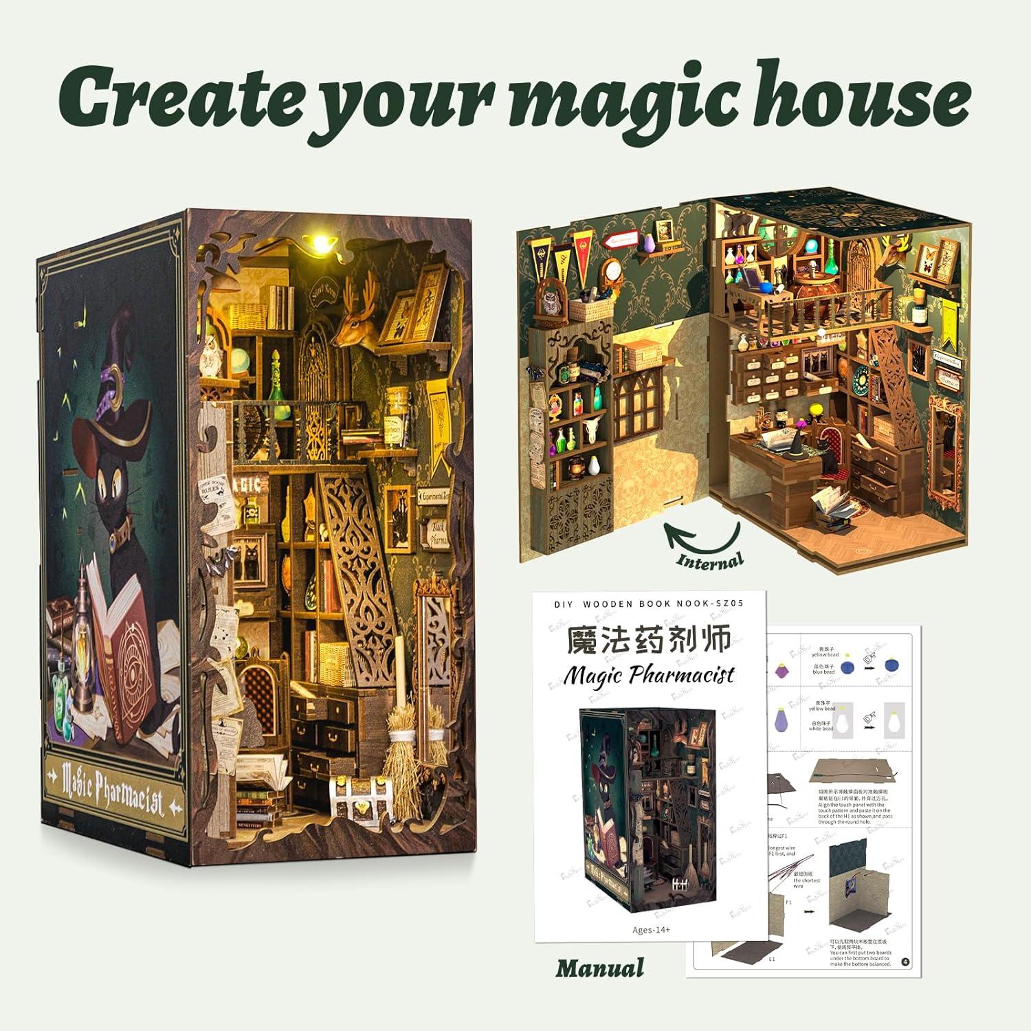 image:imageCUTEBEE Book Nook Kit DIY Miniature House Booknook Dollhouse Kit for Adults and Teens 3D Wooden Puzzle Bookend Bookshelf Insert Decor Tiny Magic House Model Build Gift