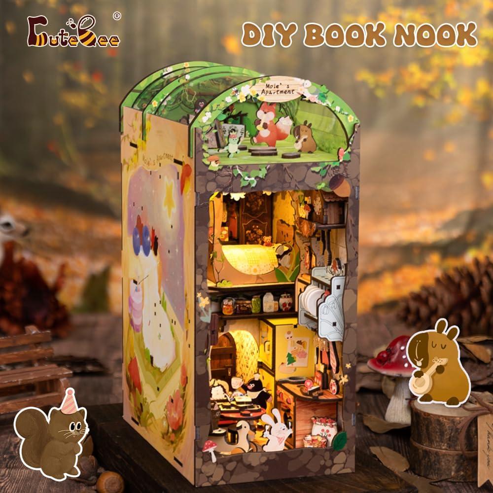image:imageCUTEBEE DIY Book Nook Kit DIY Dollhouse Booknook Bookshelf Insert Decor Alley Bookends Model BuildCreativity Kit with LED Light Eternal BookstoreMoles Apartment