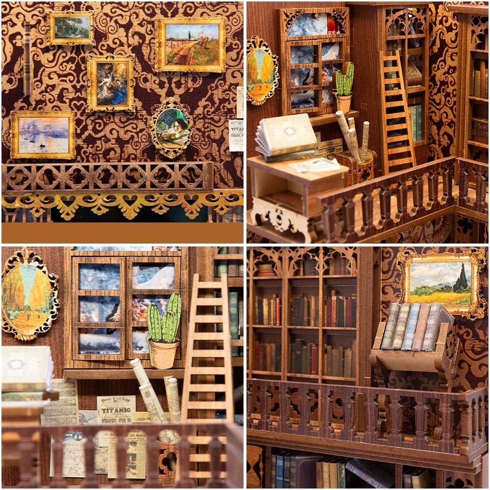 image:imageCUTEBEE DIY Book Nook Kit DIY Dollhouse Booknook Bookshelf Insert Decor Alley Bookends Model BuildCreativity Kit with LED Light Eternal BookstoreNebula Common Room