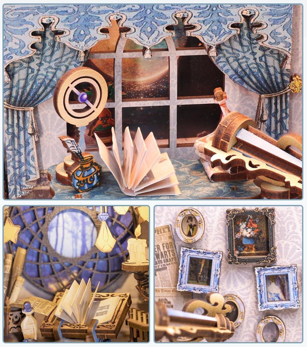 image:imageCUTEBEE DIY Book Nook Kit DIY Dollhouse Booknook Bookshelf Insert Decor Alley Bookends Model BuildCreativity Kit with LED Light Eternal BookstoreNebula Common Room