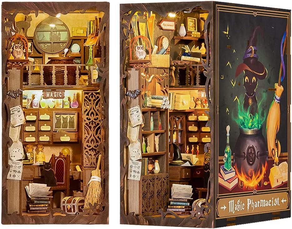 image:imageCUTEBEE DIY Book Nook Kit DIY Dollhouse Booknook Kit Bookshelf Insert Decor Alley Bookends Model BuildCreativity Kit with LED LightMagic Pharmacist Moles Apartment