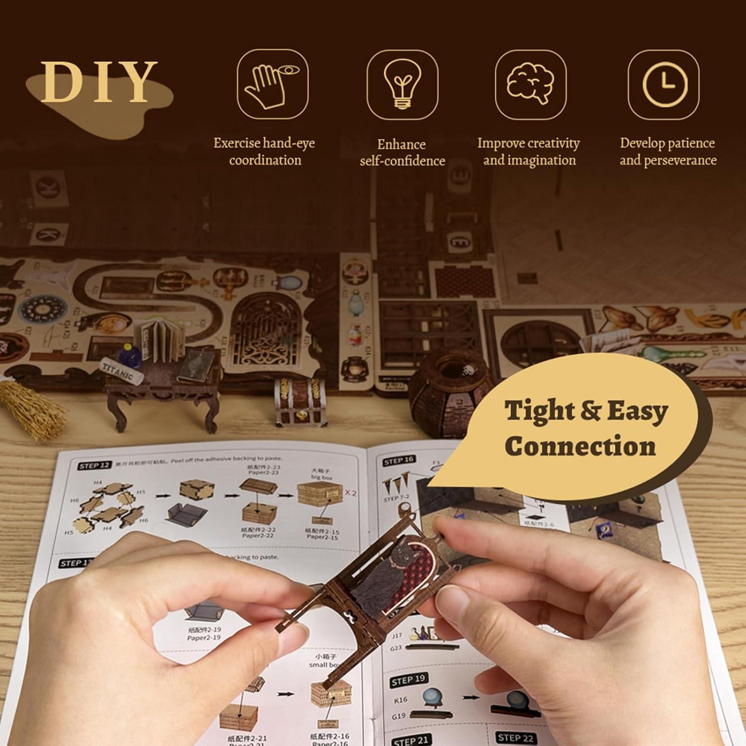 image:imageCUTEBEE DIY Book Nook Kit for Adult DIY Miniature House Kit Dollhouse Booknook Bookshelf Bookends Model Build with LED Light Gifts Ideas for Family and Friends