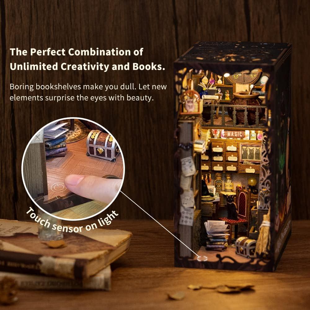 image:imageCUTEBEE DIY Book Nook Kit for Adult DIY Miniature House Kit Dollhouse Booknook Bookshelf Bookends Model Build with LED Light Gifts Ideas for Family and Friends