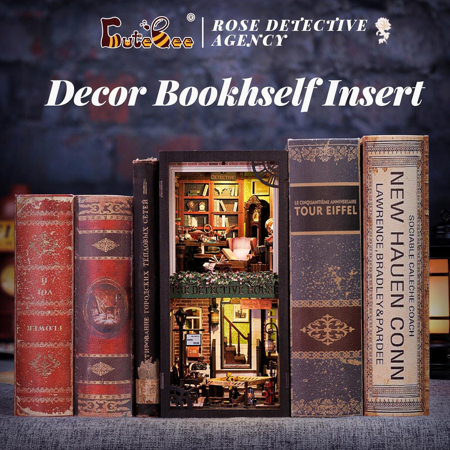 image:imageCUTEBEE DIY Book Nook Kit for Adult DIY Miniature House Kit Dollhouse Booknook Bookshelf Decor Alley Bookends Model Build with LED Light Gifts for Family and Friends